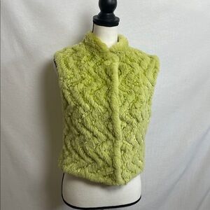 real Rabbit fur Fuzzy fluffy Vest Lime Green Textured Jacket